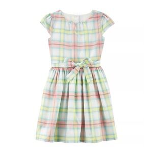 Carters Multicolor Pastel Plaid Short Sleeve Formal Sateen Dress Girls Size 14